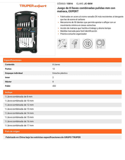 Juego de 8 llaves combinadas mm con matraca