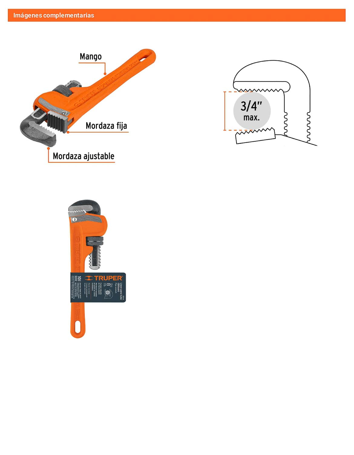 Llave stilson 8 pulg con cuerpo de hierro ductil