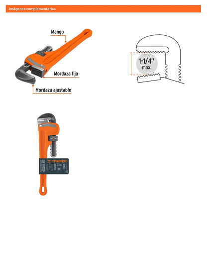Llave stilson 12 pulg con cuerpo de hierro ductil