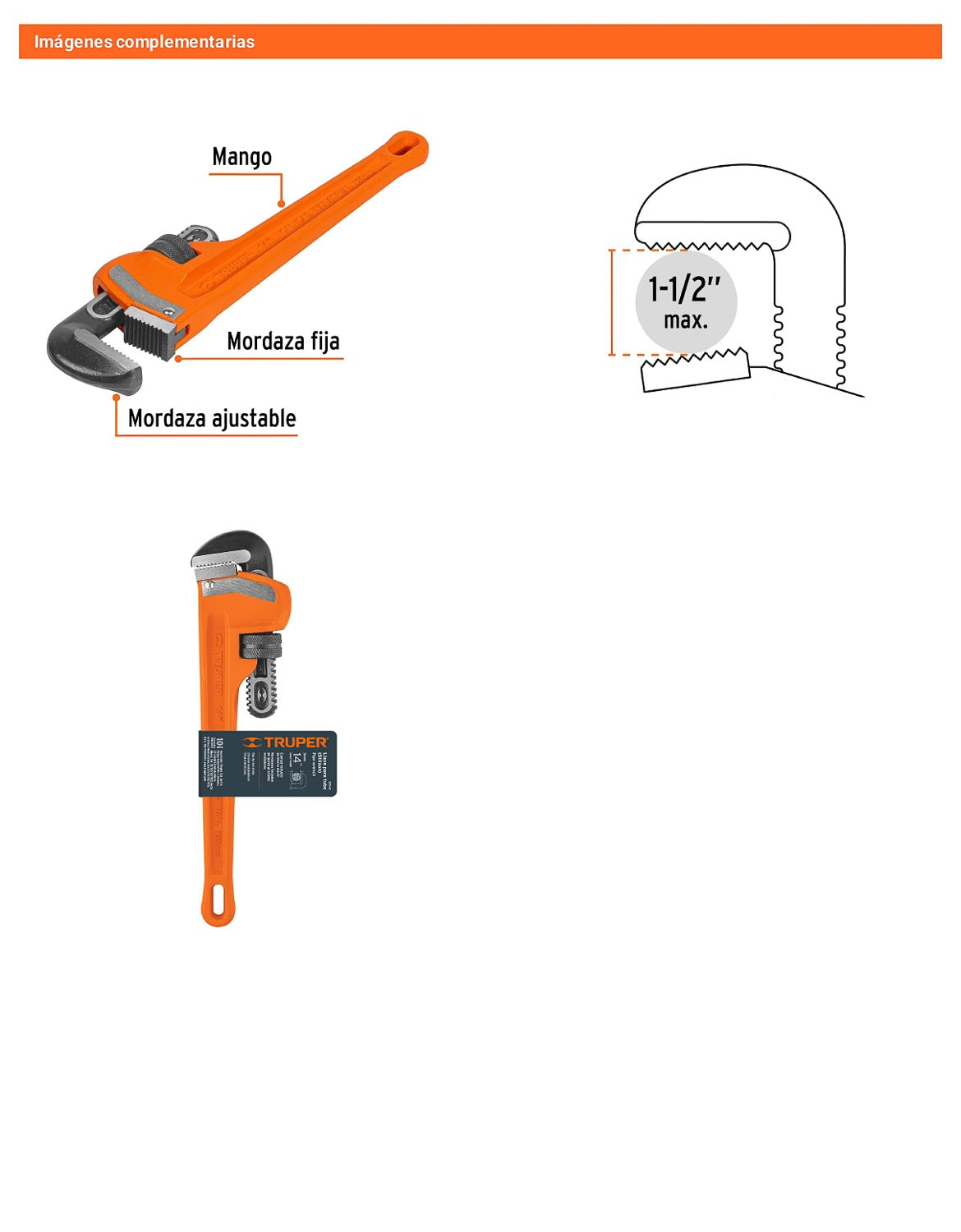 Llave stilson 14 pulg con cuerpo de hierro ductil