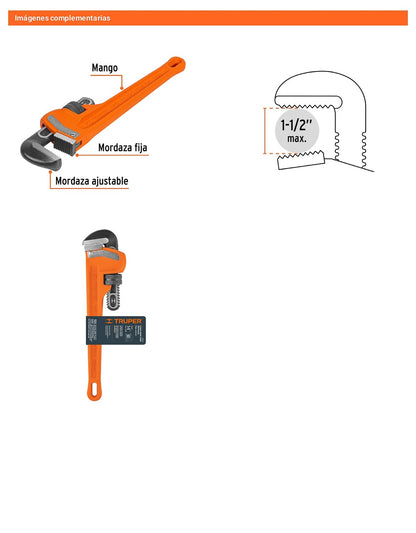 Llave stilson 14 pulg con cuerpo de hierro ductil