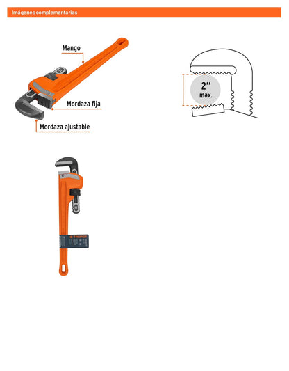 Llave stilson 18 pulg con cuerpo de hierro ductil
