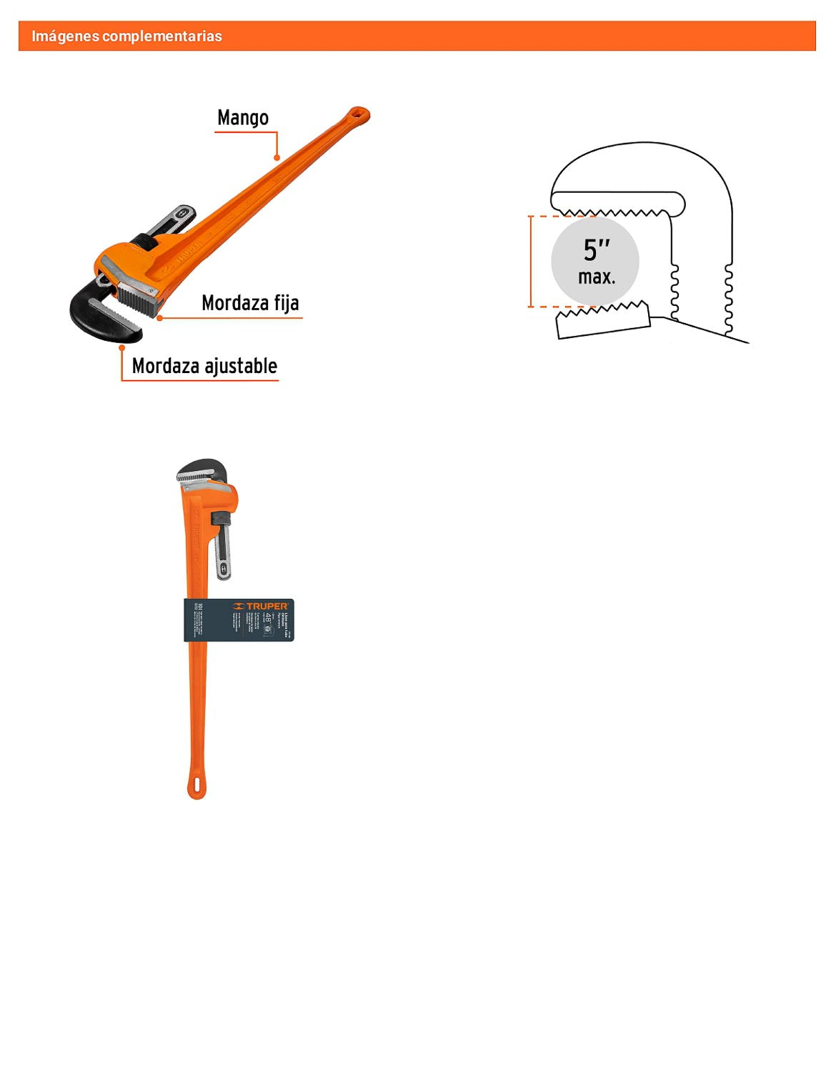 Llave stilson 48 pulg con cuerpo de hierro ductil