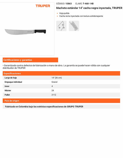Machete Estándar 14 pulg Cacha Negra