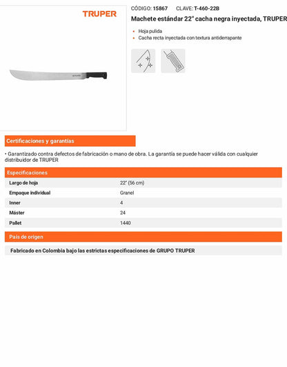 Machete Estándar 22 pulg Cacha Negra