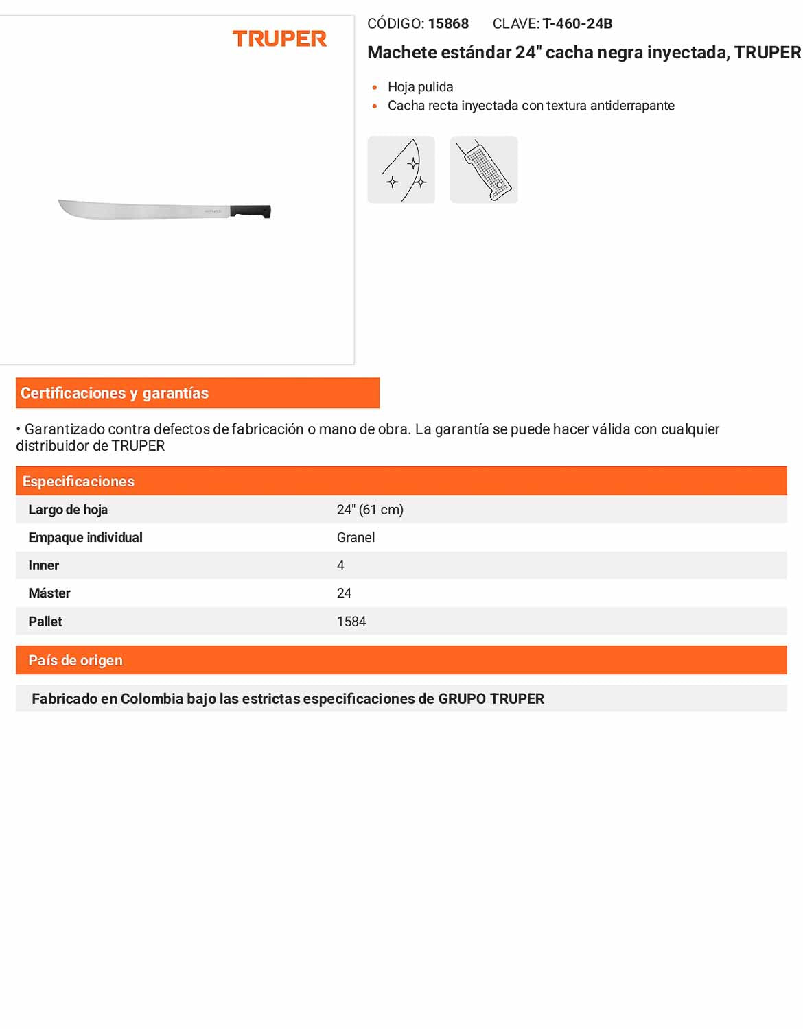 Machete Estándar 24 pulg Cacha Negra