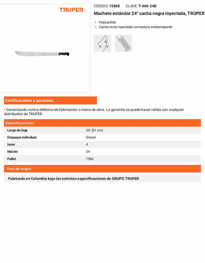 Machete Estándar 24 pulg Cacha Negra