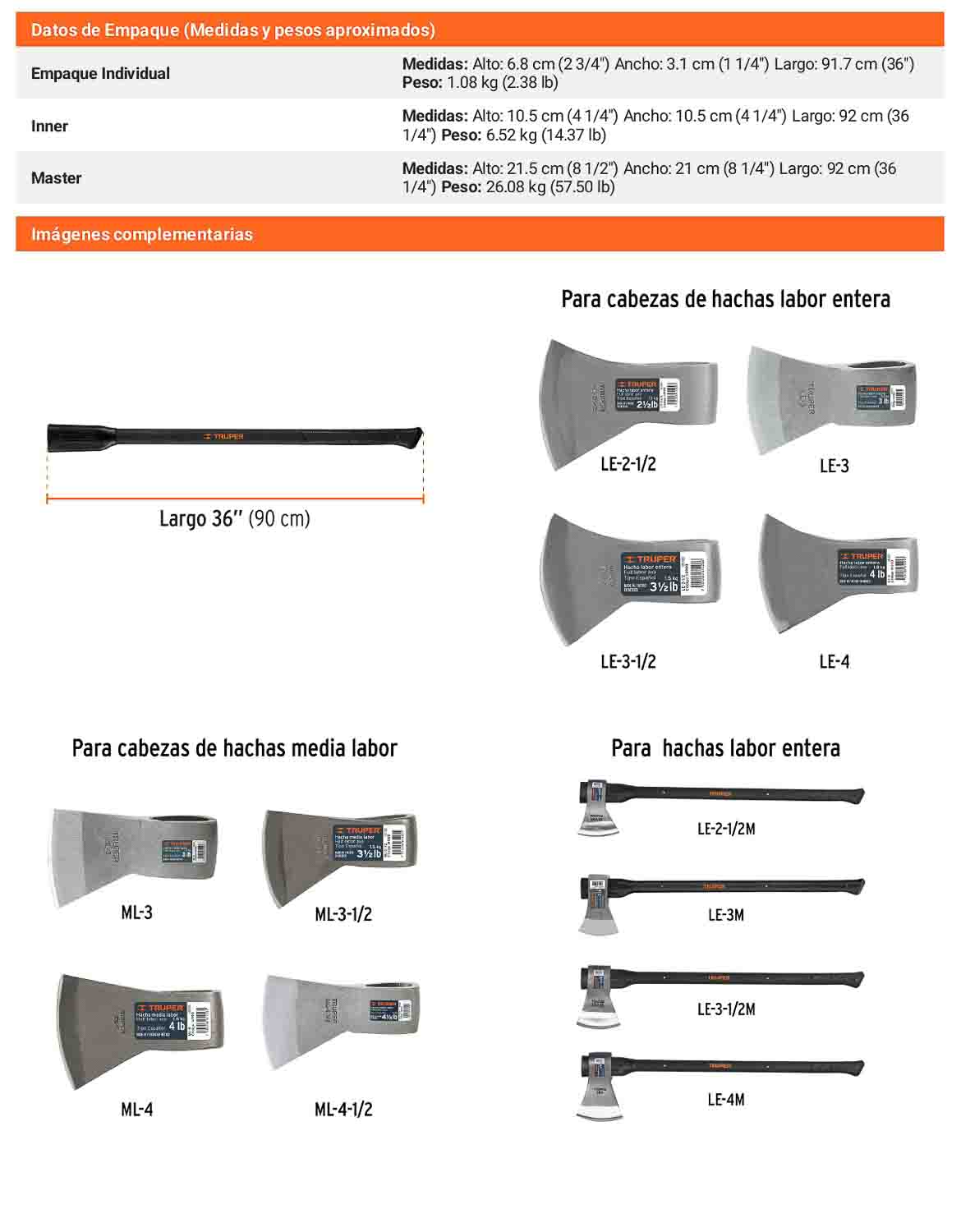 Mango Fibra Vidrio 36 pulg para Hachas