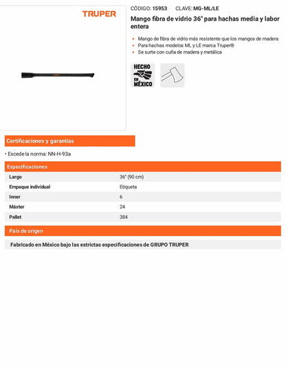 Mango Fibra Vidrio 36 pulg para Hachas