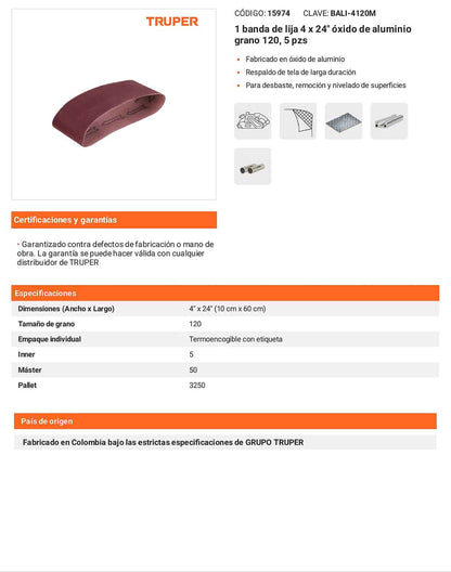 Banda de lija 4x24 pulg grano 120