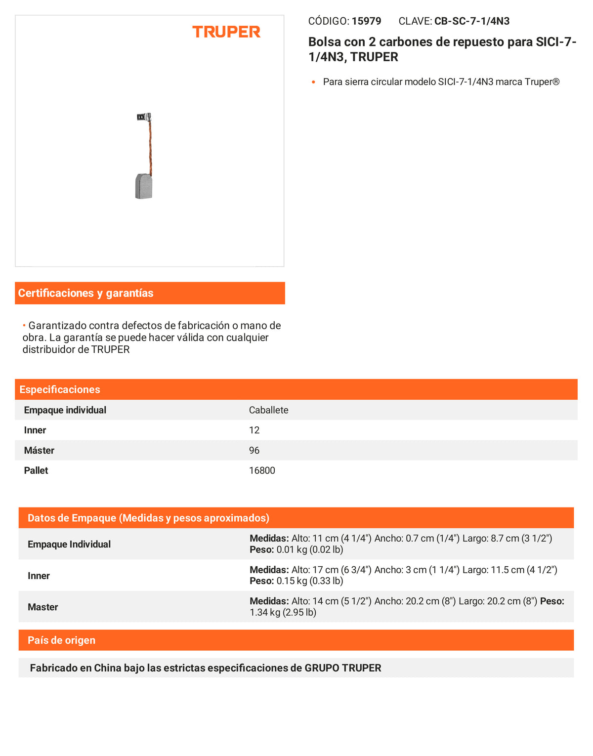 Ficha tecnica - 2 carbones para SICI-7-1/4N3 - SKU 15979