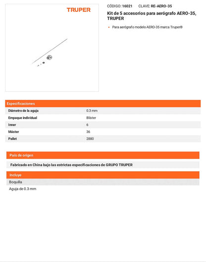 Kit 5 accesorios para aerógrafo AERO-35