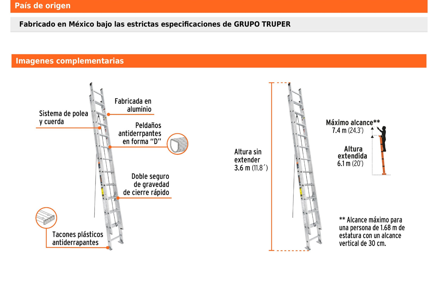 Escalera de extensión tipo III de 24 peldaños con polea y cuerda