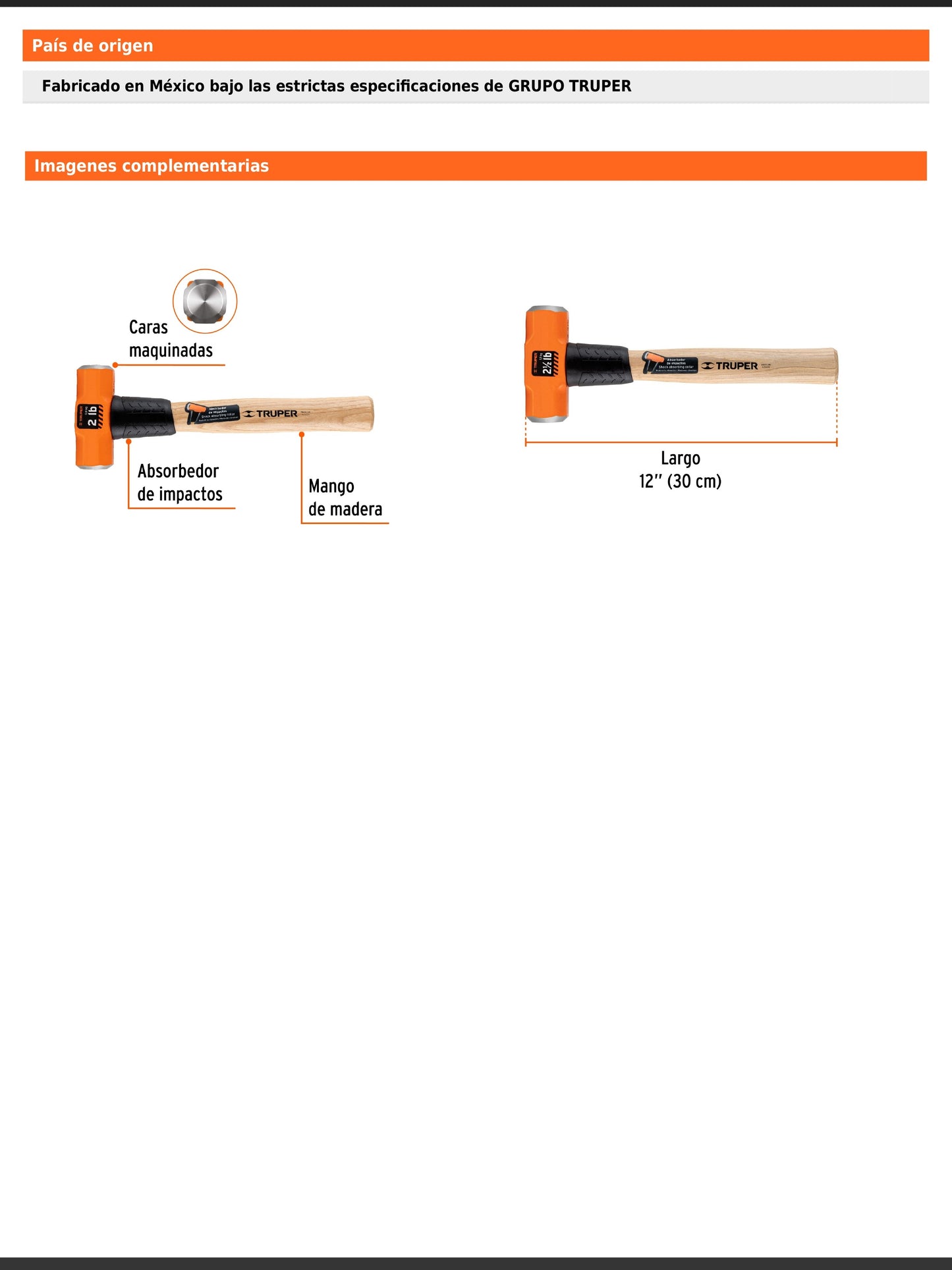 Marro octagonal de 2 libras con mango de madera de 30 cm