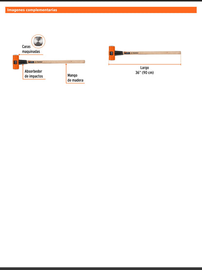 Marro octagonal de 14 libras con mango de madera de 90 cm