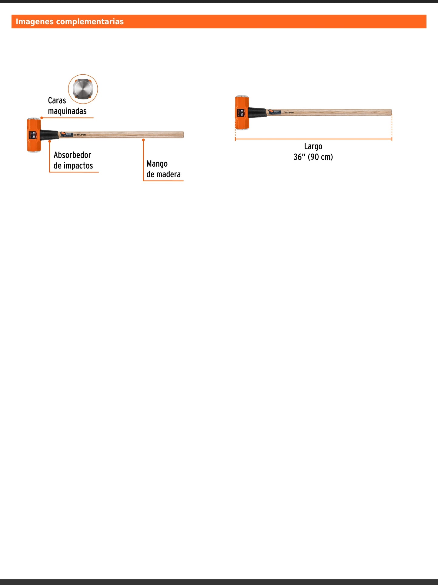Marro octagonal de 16 libras con mango de madera de 90 cm
