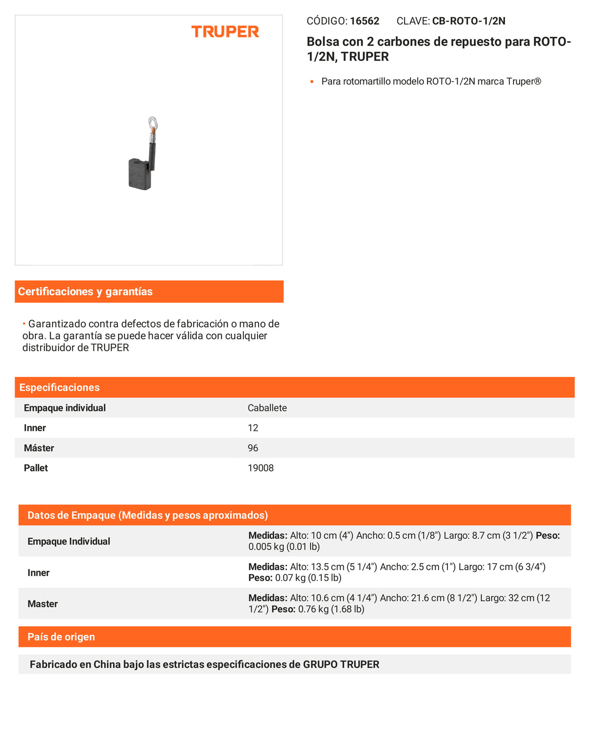 Ficha tecnica - 2 carbones para ROTO-1/2N - SKU 16562