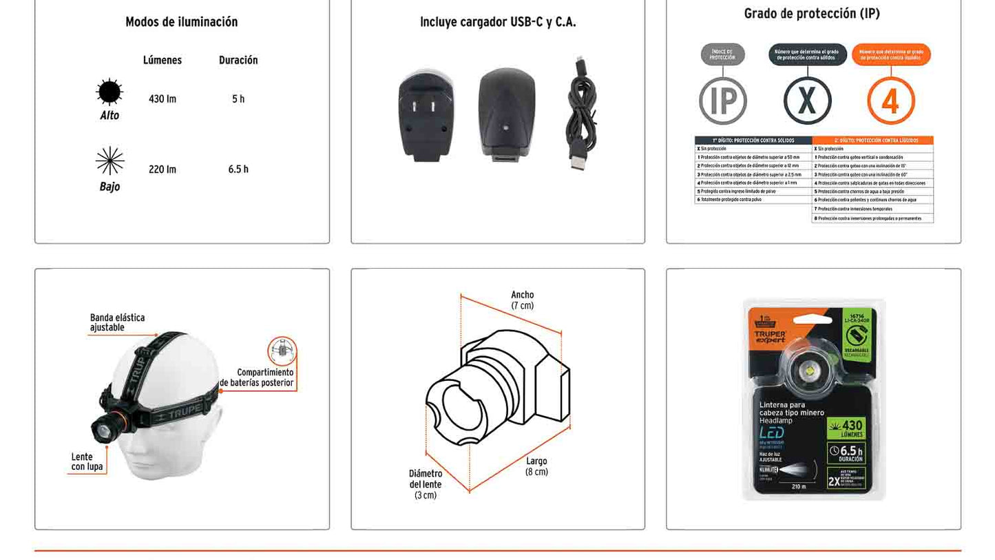 Linterna de minero LED 430 lm