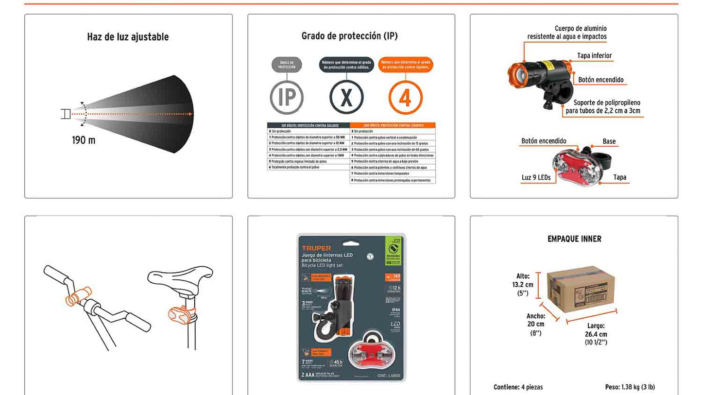 Juego de linternas LED para bicicleta