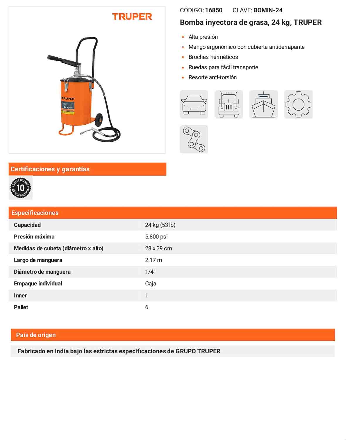 Bomba inyectora de grasa 24 kg