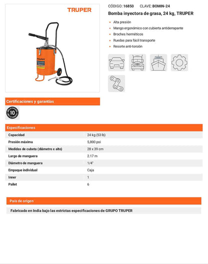 Bomba inyectora de grasa 24 kg