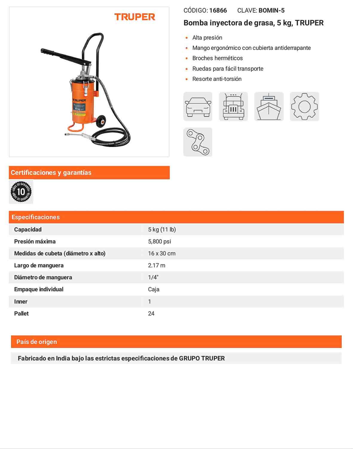 Bomba inyectora de grasa 5 kg