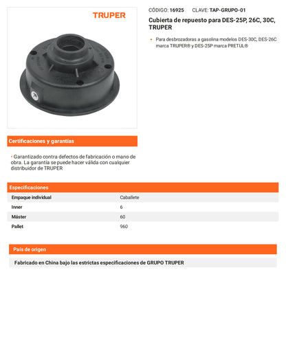 Ficha tecnica - Cubierta para DES-25P 26C 30C - SKU 16925