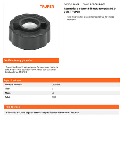 Ficha tecnica - Retenedor de carrete para DES-30R - SKU 16927