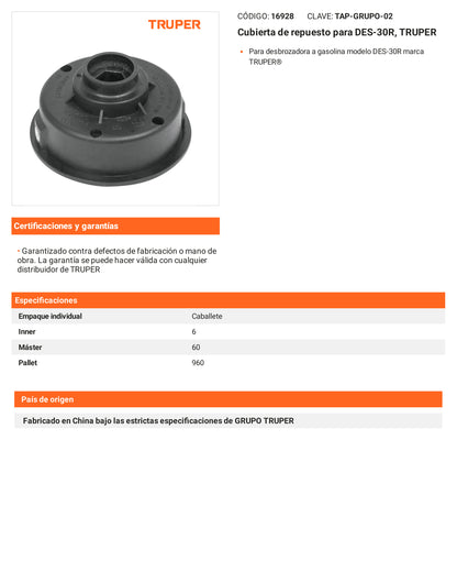 Ficha tecnica - Cubierta para DES-30R - SKU 16928