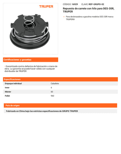 Ficha tecnica - Repuesto de carrete con hilo para DES-30R - SKU 16929