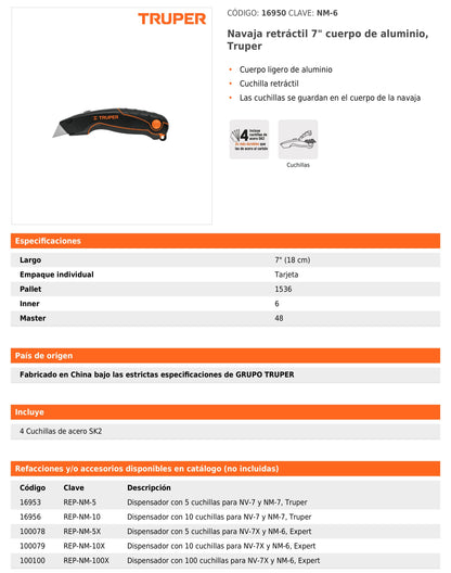 Navaja retráctil 7" cuerpo de aluminio