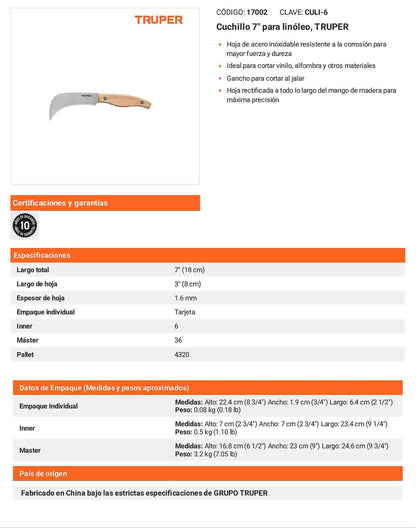 Cuchillo 7 pulg para linóleo
