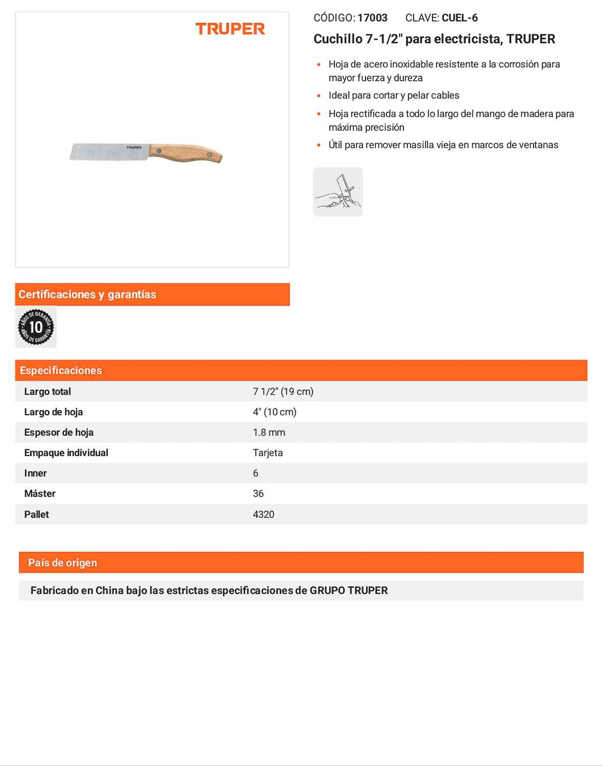 Cuchillo 7-1/2 pulg para electricista