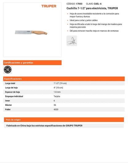 Cuchillo 7-1/2 pulg para electricista