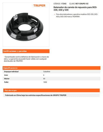 Ficha tecnica - Retenedor de carrete para DES-330 - SKU 17243