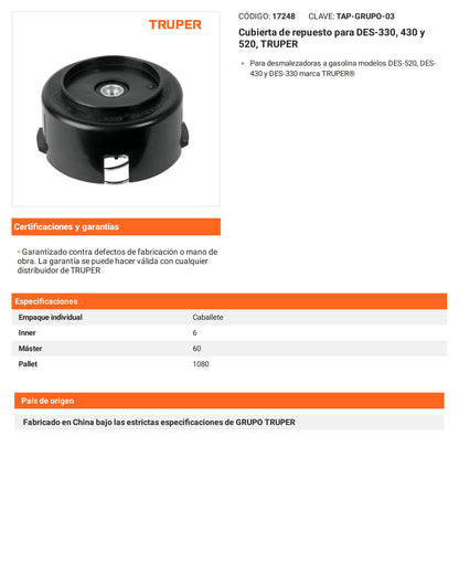 Ficha tecnica - Cubierta para DES-330 - SKU 17248