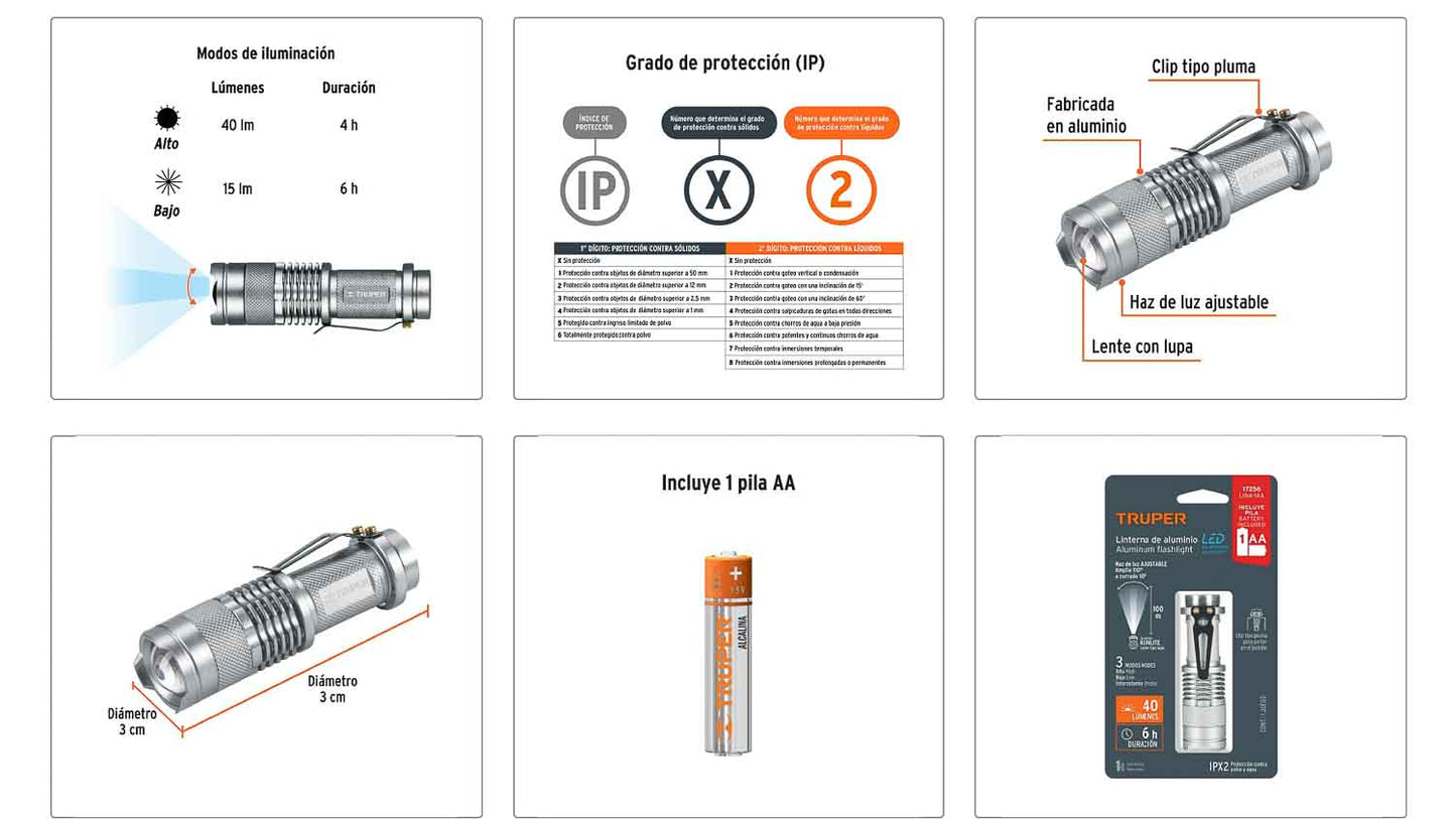 Linterna de aluminio LED 40 lm