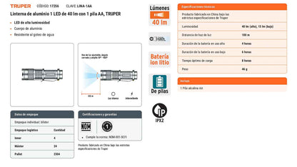 Linterna de aluminio LED 40 lm