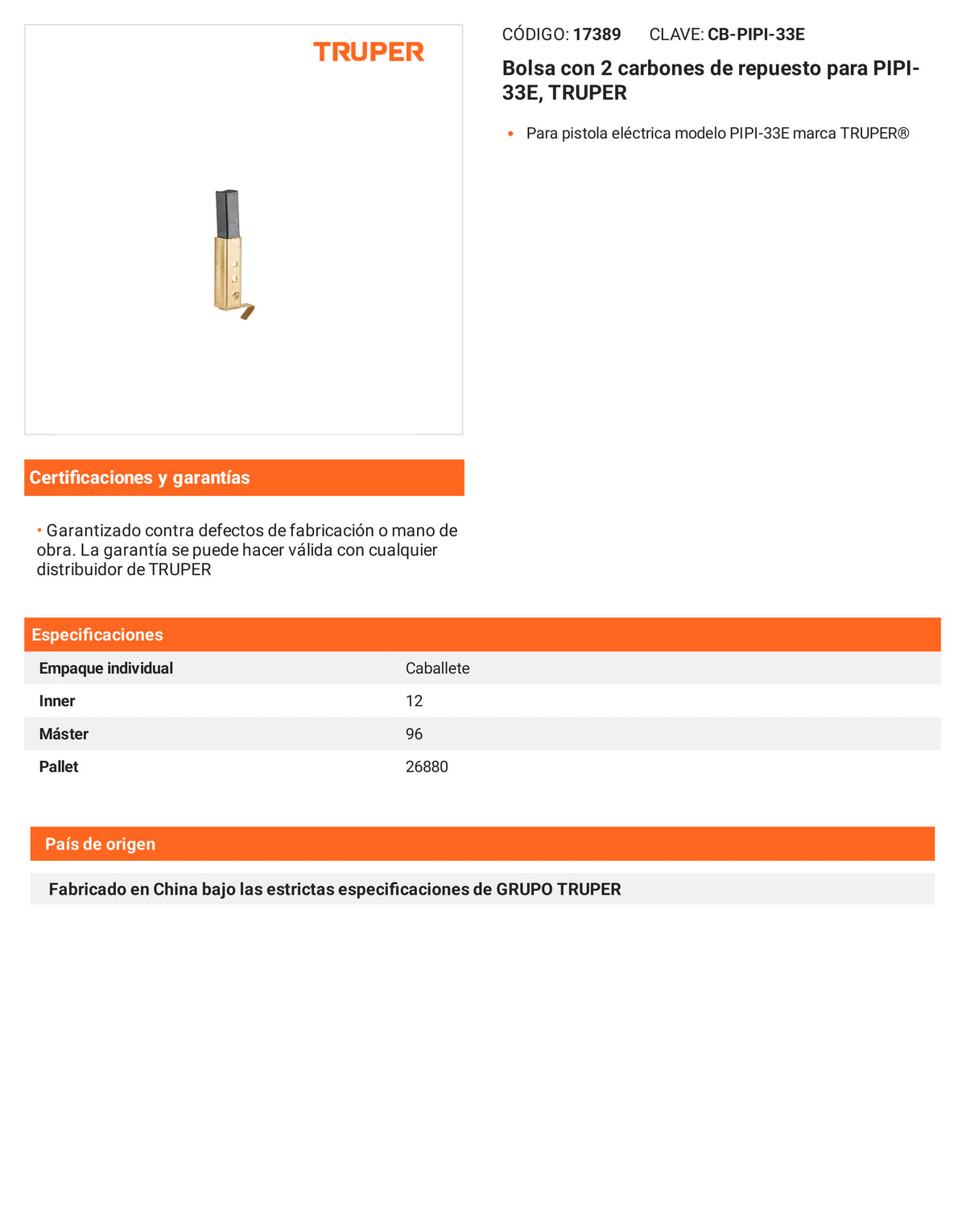 Ficha tecnica - 2 carbones para PIPI-33E - SKU 17389