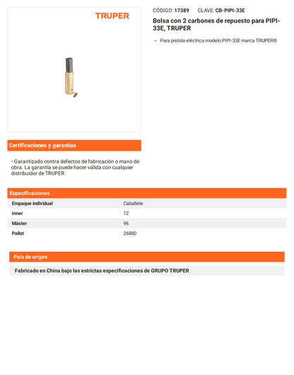 Ficha tecnica - 2 carbones para PIPI-33E - SKU 17389