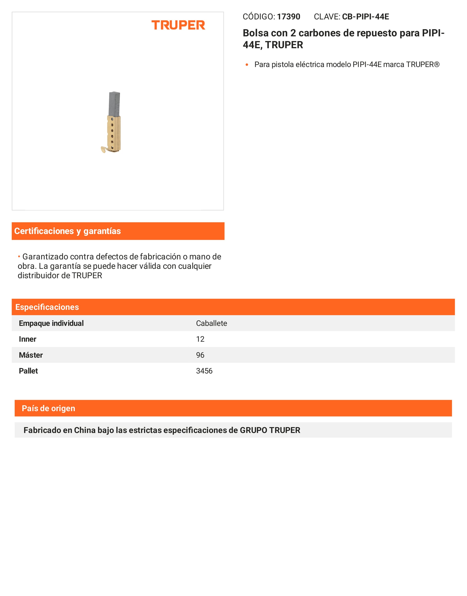 Ficha tecnica - 2 carbones para PIPI-44E - SKU 17390