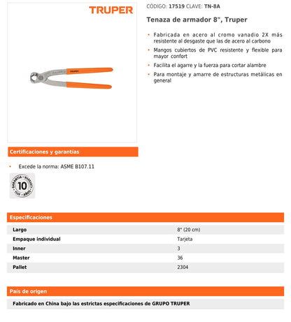 Tenaza de Armador 8"
