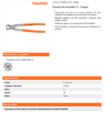 Tenaza de armador 9"