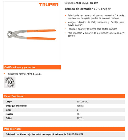 Tenaza de armador 10"