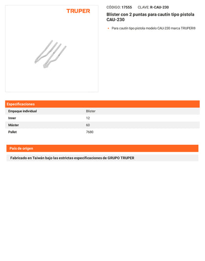 Ficha tecnica - Blister con 2 puntas para cautin CAU-230 - SKU 17555