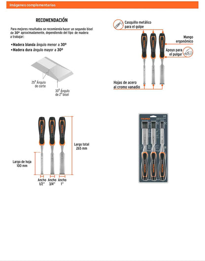 Juego 3 formones mango Comfort Grip