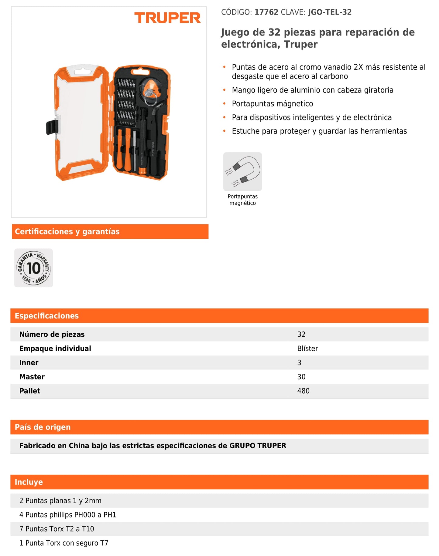 Juego de 32 Piezas para Reparación de Electrónica, Truper