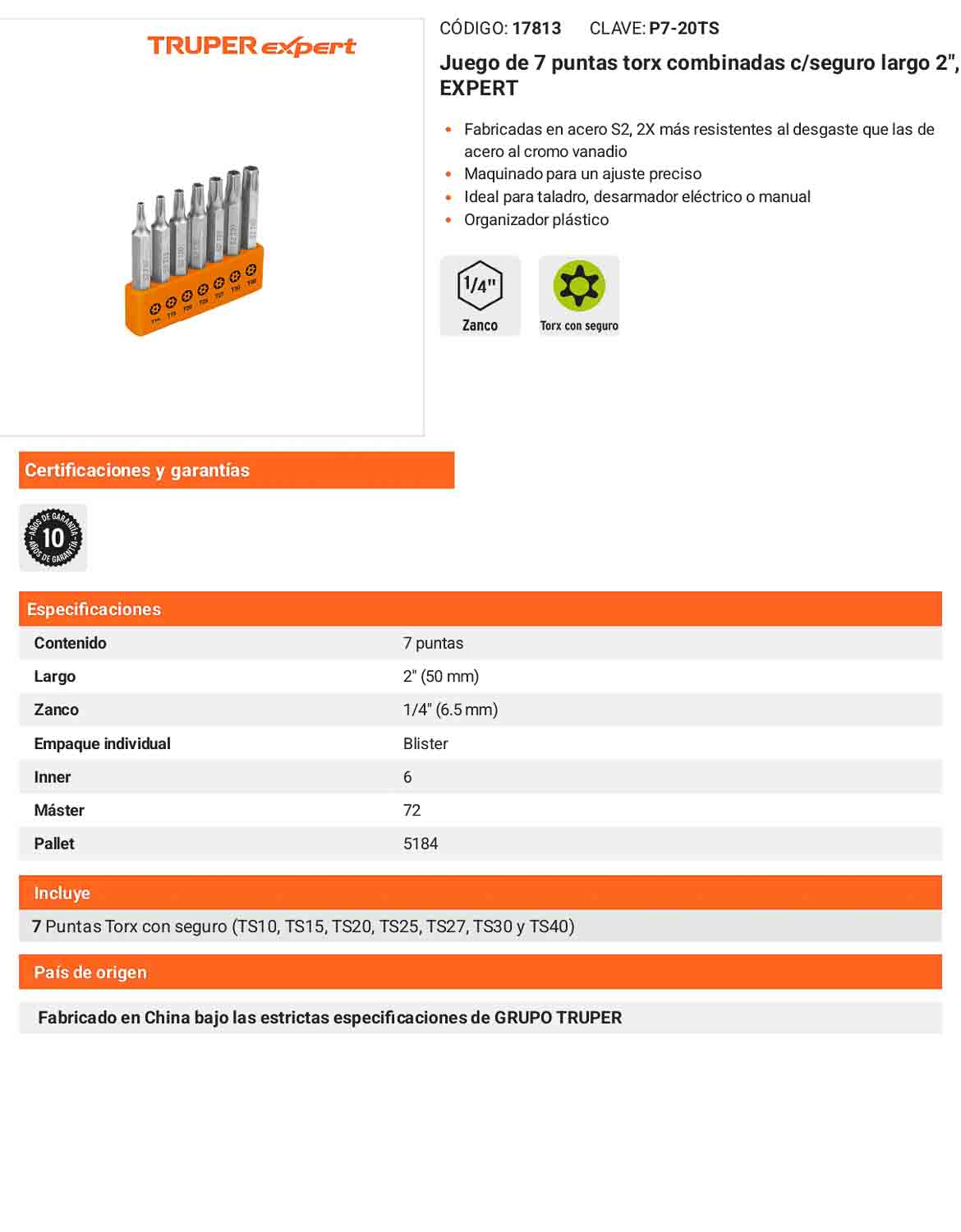 Puntas Torx con Seguro  Juego de 7 piezas
