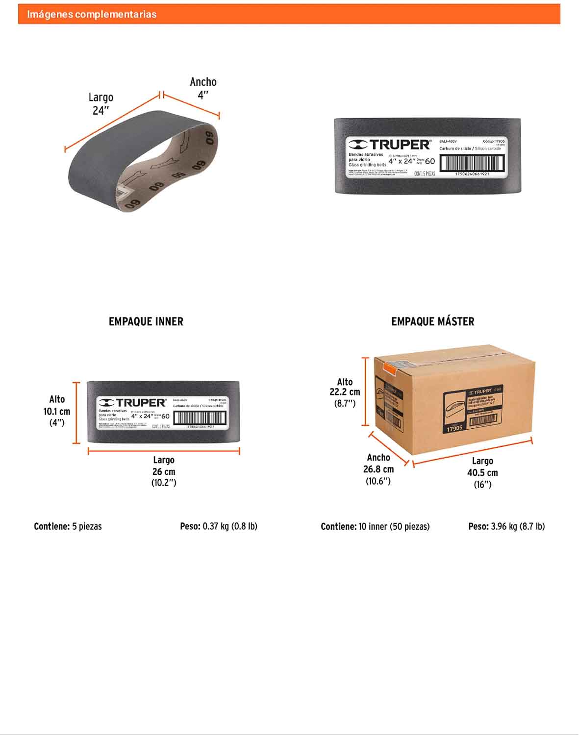 Banda para vidrio 4x24 pulg grano 60
