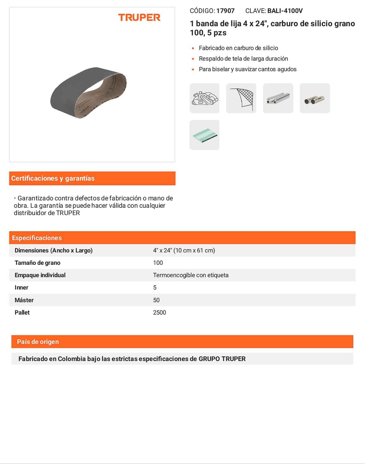Banda para vidrio 4x24 pulg grano 100